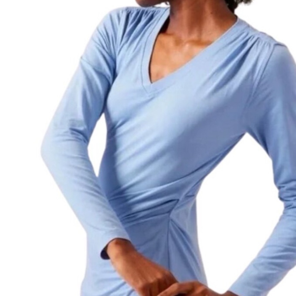 Athleta Light Blue V-Neck Long Sleeve Top